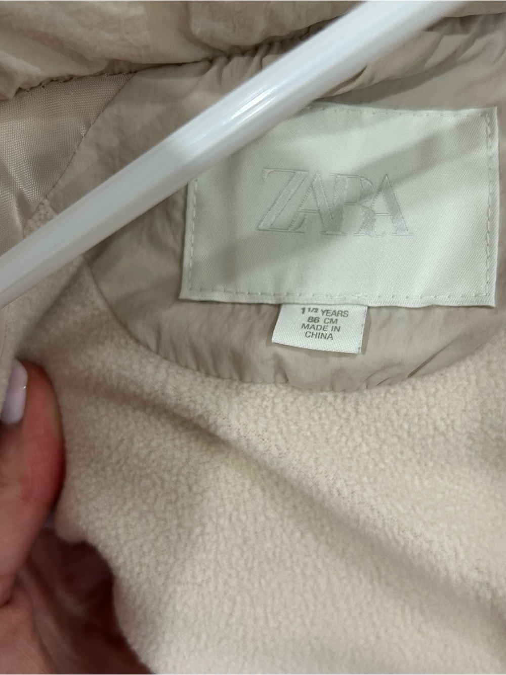 ZARA Girls Cream Hooded Puffer Jacket Coat Size 1.5-2Y / 86 cm - Picture 7 of 10